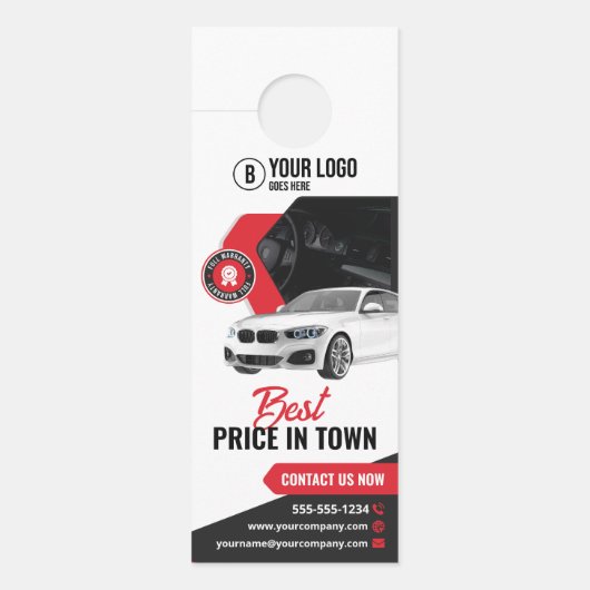 Opvallende autodealer autoverhuur deurhanger (Voorkant)