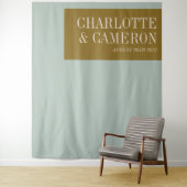 Opvallende blauwe en olijfgroene aangepaste trouwf wandkleed (In situ)