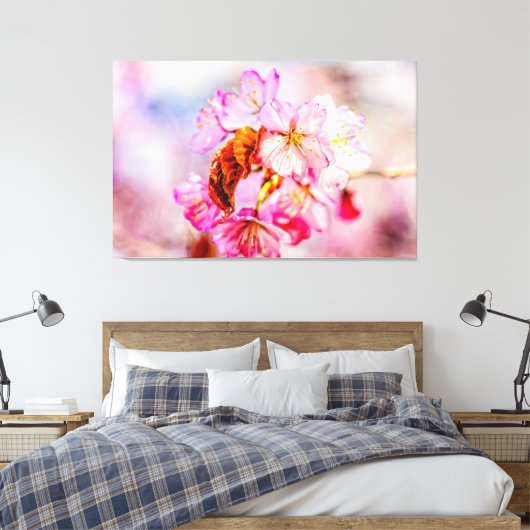 Opvallende bundel roze Sakura-bloemen in het voorj Canvas Afdruk (Insitu (Slaapkamer))