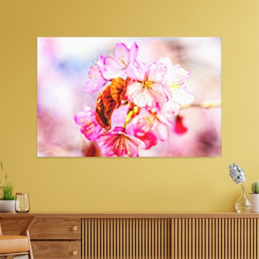 Opvallende bundel roze Sakura-bloemen in het voorj Canvas Afdruk (Insitu (Woonkamer))