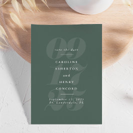 Opvallende cijfers trendy moderne saliegroene foto save the date