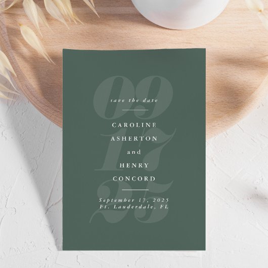 Opvallende cijfers trendy moderne saliegroene foto save the date