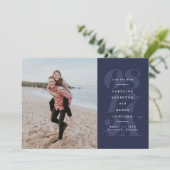 Opvallende datum marineblauwe foto save the date (Staand voorkant)