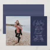 Opvallende datum marineblauwe foto save the date (Voorkant / Achterkant)