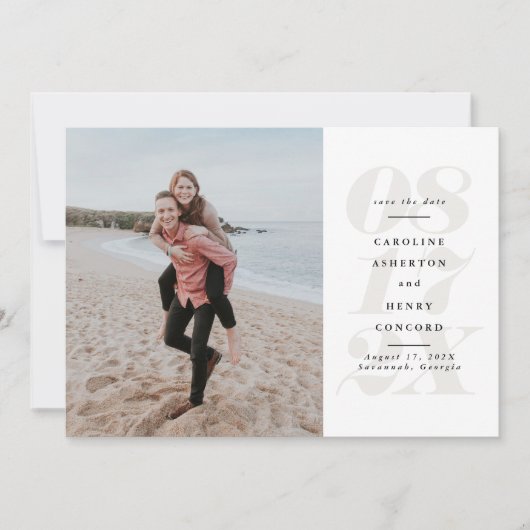 Opvallende datum neutrale beige foto save the date (Voorkant)