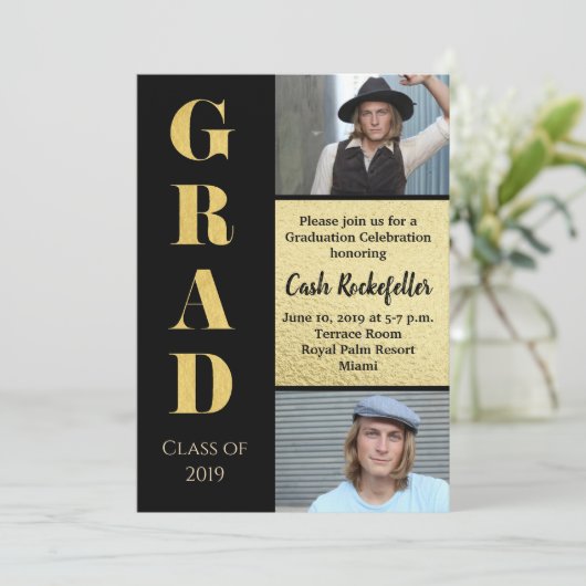 Opvallende elegante afstudeerfeest uitnodiging (Staand voorkant)