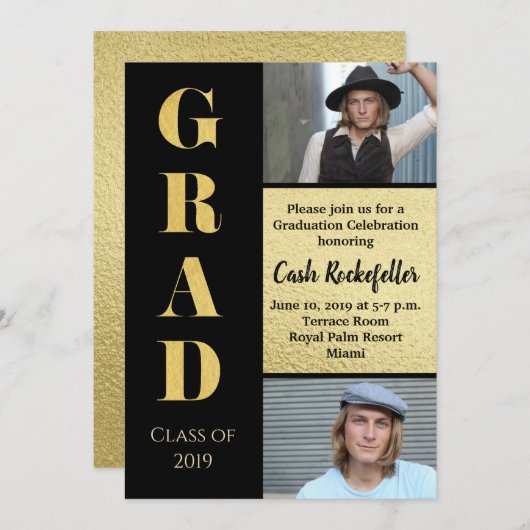 Opvallende elegante afstudeerfeest uitnodiging (Voorkant / Achterkant)