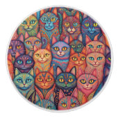 Opvallende en kleurrijke psychedelische katten keramische knop (Voorkant)