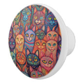 Opvallende en kleurrijke psychedelische katten keramische knop (Rechts)