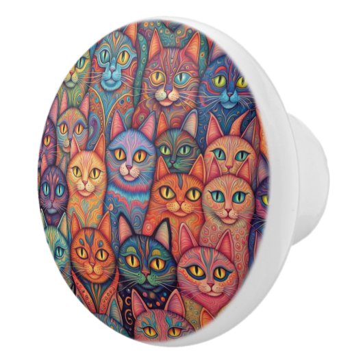 Opvallende en kleurrijke psychedelische katten keramische knop (Rechts)