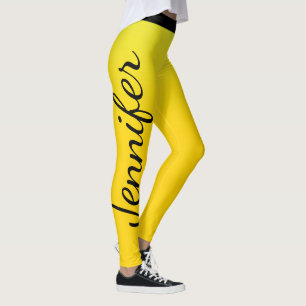 Opvallende Geel en Zwart Custom Name Leggings