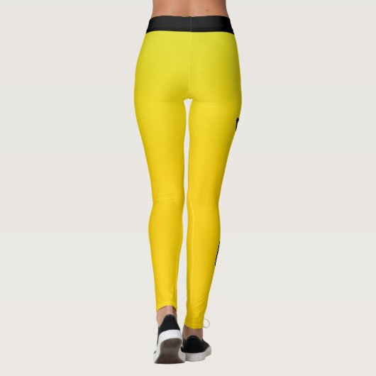Opvallende Geel en Zwart Custom Name Leggings (Achterkant)