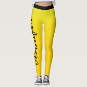 Opvallende Geel en Zwart Custom Name Leggings (Voorkant)