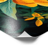 Opvallende gele bloemen op zwart foto afdruk (Hoek)