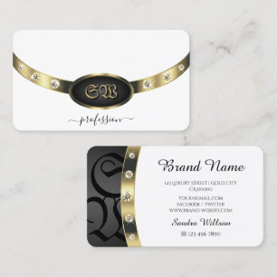Opvallende Gouden Zwart-Wit Monogram Diamanten Visitekaartje