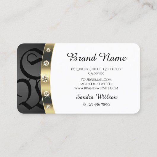 Opvallende Gouden Zwart-Wit Monogram Diamanten Visitekaartje (Achterkant)