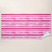 Opvallende Hot Pink Stripe Strandlaken (Voorkant)