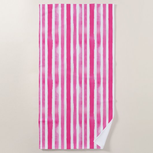 Opvallende Hot Pink Stripe Strandlaken (Voorkant)