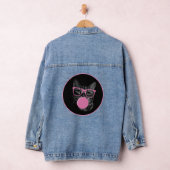 Opvallende kat roze glazen en kauwgom denim jacket (Hangar)
