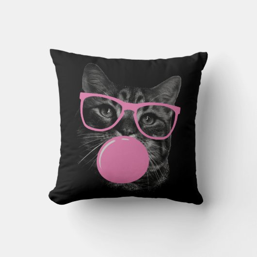 Opvallende kat roze glazen en kauwgom kussen (Voorkant)