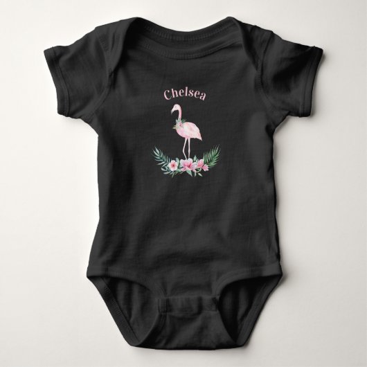 Opvallende meisjes Roze Flamingo Monogrammen Romper (Voorkant)