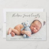 Opvallende naam Modern Script Baby Boy Foto Geboor Aankondiging (Voorkant)