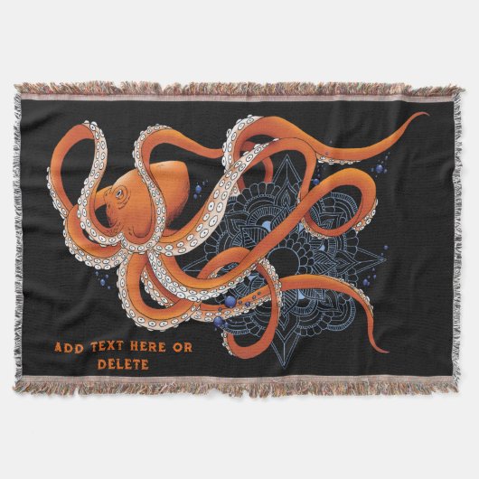 Opvallende Oranje Hypnotiserende Octopus Mandala Deken (Voorkant)