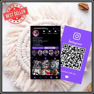 Opvallende Paarse Fitness Coach Instagram QR Visitekaartje
