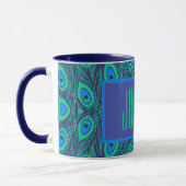 OPVALLENDE PEACOCK FEATHERS DESIGN IN BLAUW GROEN MOK (Links)