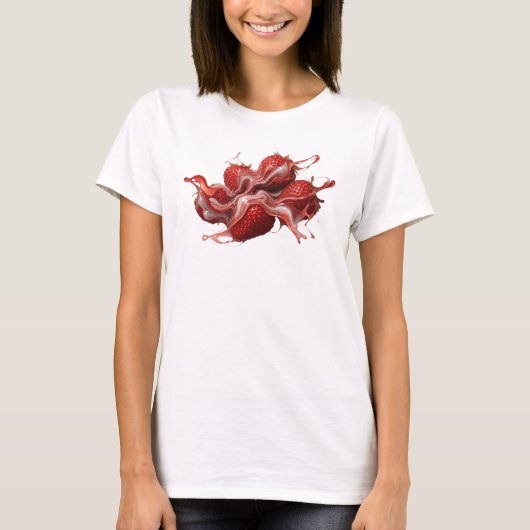 Opvallende Rode Abstracte Aardbeien Kunst Composit T-shirt (Voorkant)