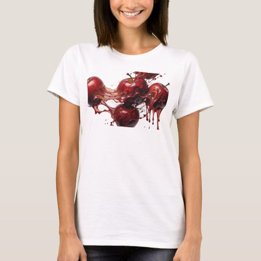 Opvallende rode abstracte appel modeprint t-shirt (Voorkant)