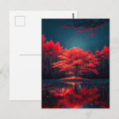 Opvallende rode boom in het nachtelijke meer briefkaart (Voorkant / Achterkant)