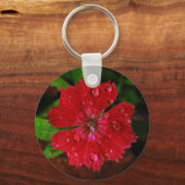 Opvallende rode dianthus-ventilator met radiaalfot sleutelhanger (Voorkant)