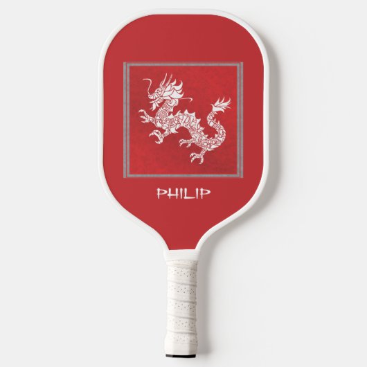 Opvallende rode en witte draak pickleball paddle (Achterkant)