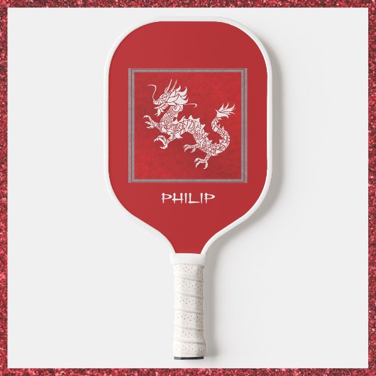 Opvallende rode en witte draak pickleball paddle