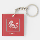 Opvallende rode en witte draak sleutelhanger (Achterkant)