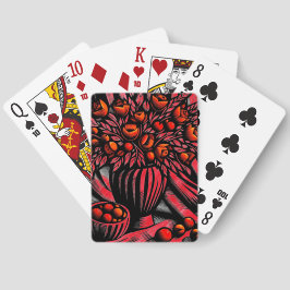 Opvallende rode en zwarte bloemige kunstwerken pokerkaarten