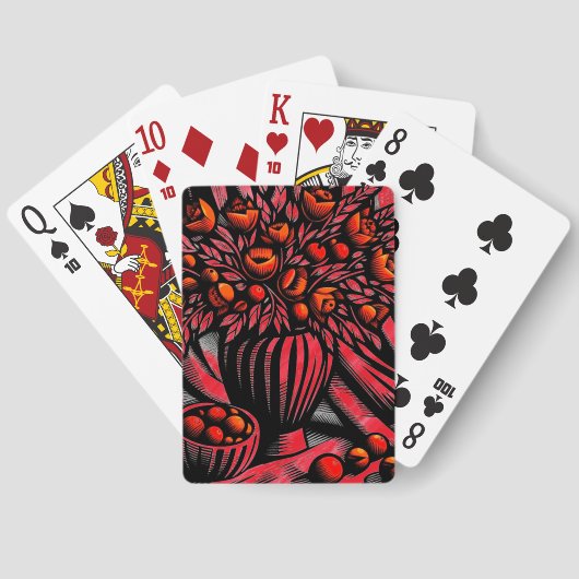 Opvallende rode en zwarte bloemige kunstwerken pokerkaarten (Achterkant)