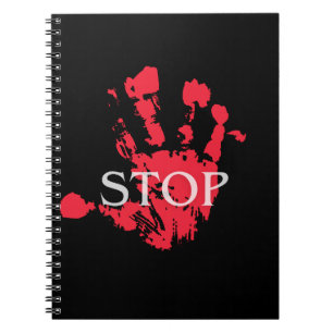 Opvallende rode handafdruk "STOP" Waarschuwingssym Notitieboek