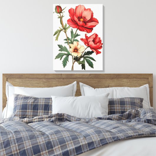 Opvallende rode papavers op een heldere witte acht canvas afdruk (Insitu (Slaapkamer))