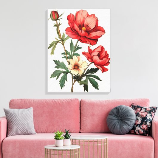 Opvallende rode papavers op een heldere witte acht canvas afdruk (Insitu (Woonkamer))