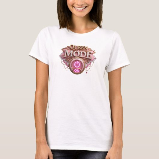 Opvallende Rode QUEEN MODE ON Slogan T-shirt (Voorkant)