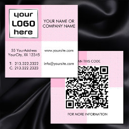 Opvallende roze witte Gingham vierkante Logo QR-co Visitekaartje