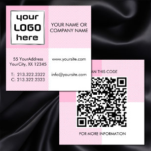Opvallende roze witte Gingham vierkante Logo QR-co Visitekaartje