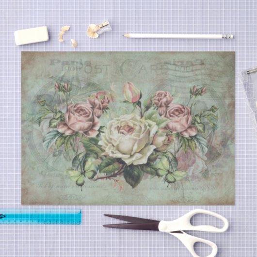 Opvallende Rozen op  grijze achtergrond Tissuepapier (Craft)