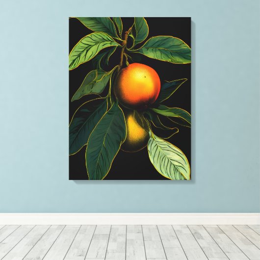 Opvallende Sinaasappels op een zwarte achtergrond Canvas Afdruk (Insitu (Houten vloer))