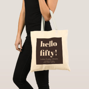 Opvallende typografie bruine moderne 50ste verjaar tote bag
