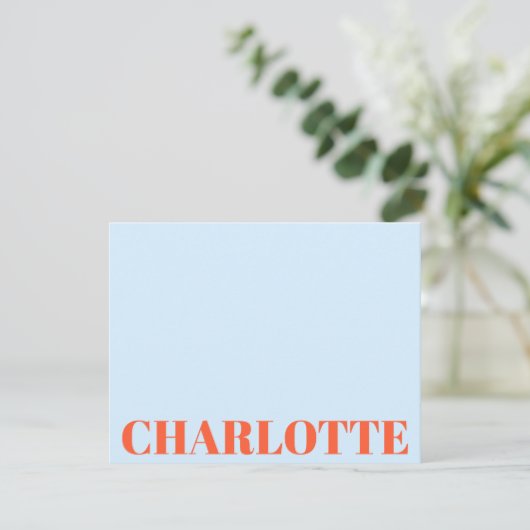 Opvallende typografie gepersonaliseerde blauwe ora notitiekaartje (Staand voorkant)