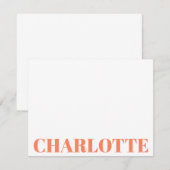 Opvallende typografie gepersonaliseerde oranje naa notitiekaartje (Voorkant / Achterkant)