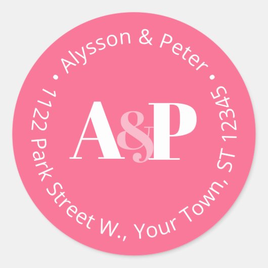 Opvallende typografie roze en witte retouradres ronde sticker (Voorkant)
